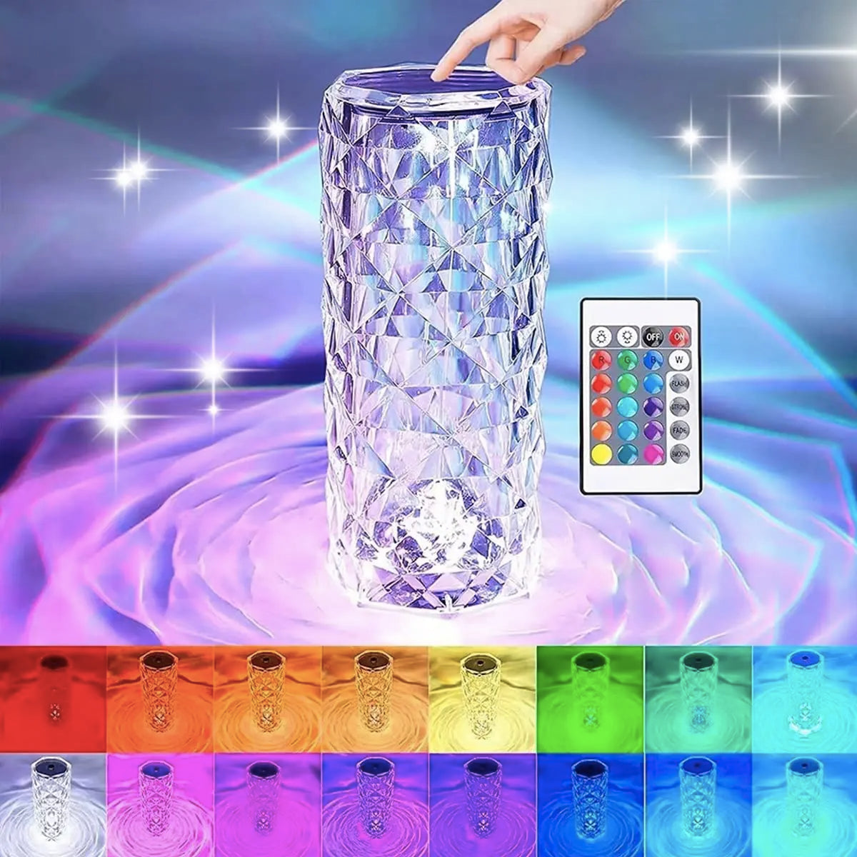 Lámpara LED de cristal de 16 colores