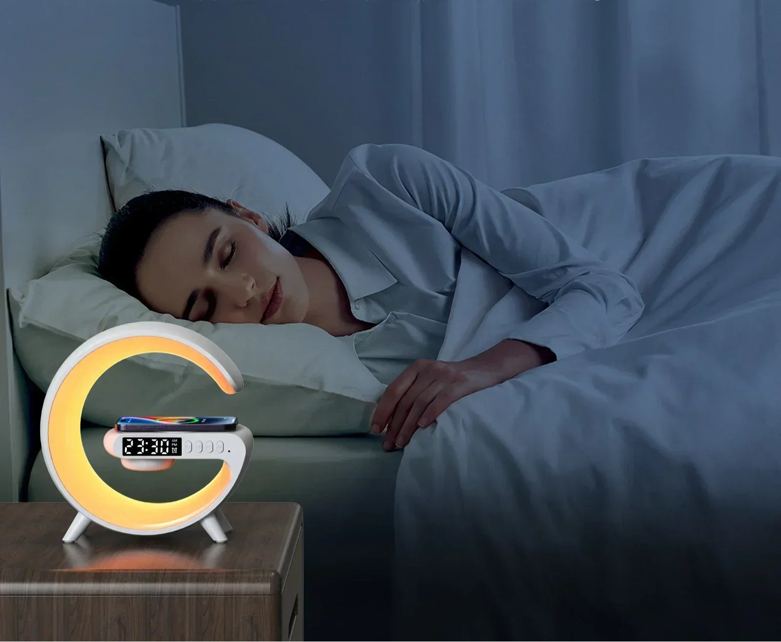 G Shaped Night Light Wireless Charging Speaker